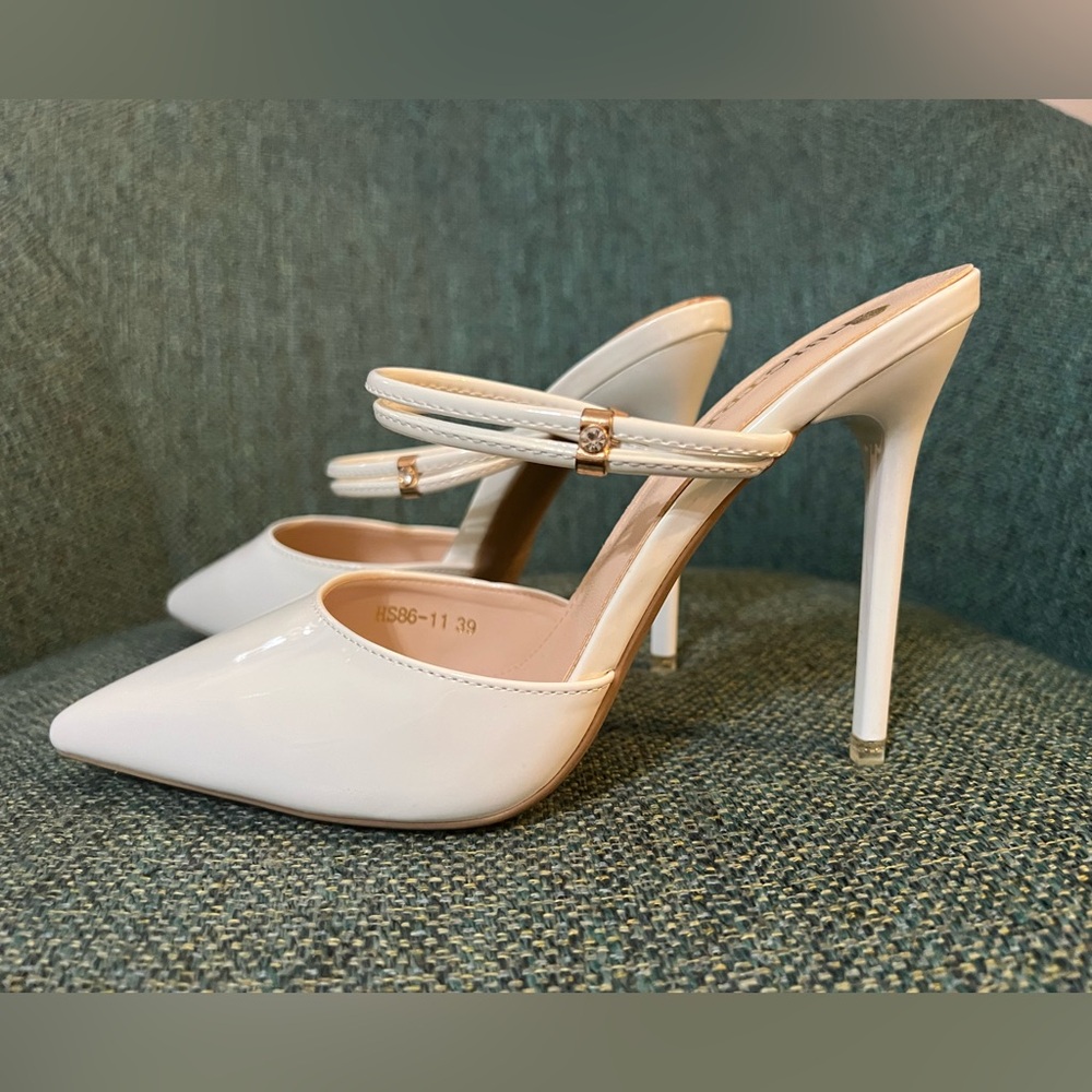 White Strap Mule heels for women
